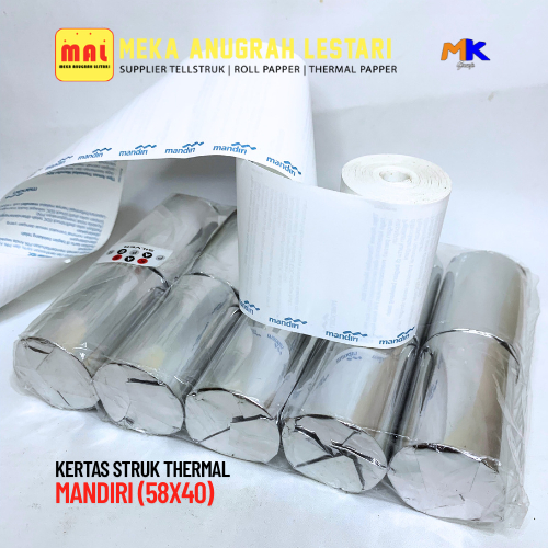 

KERTAS STRUK THERMAL LOGO MANDIRI 57/58x40mm PAKET 10 ROLL - KERTAS KASIR THERMAL EDC 57/58x40 mm
