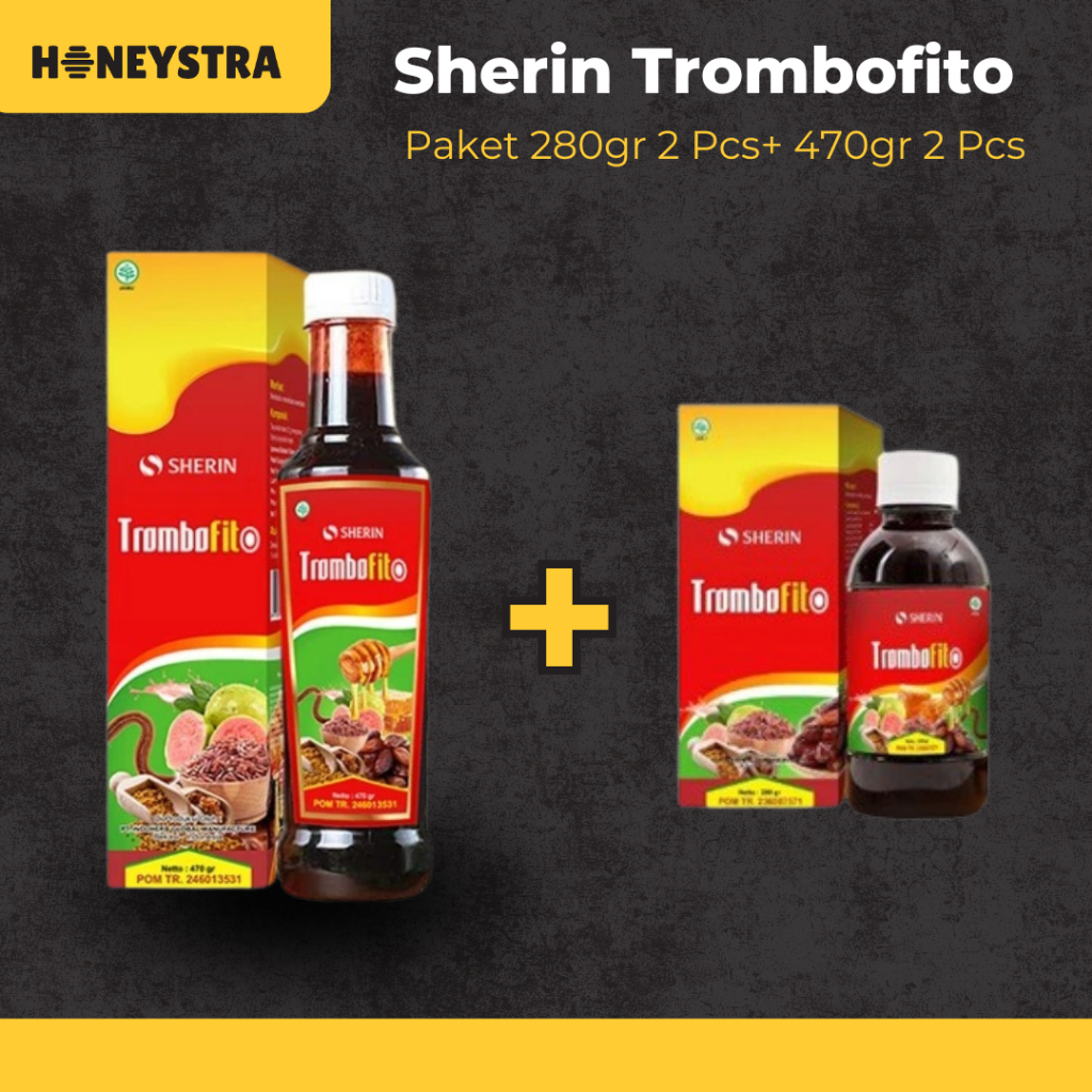 

Honeystra - Trombofito Madu Sari Kurma Paket 2 Botol 470g + 2 Botol 280g