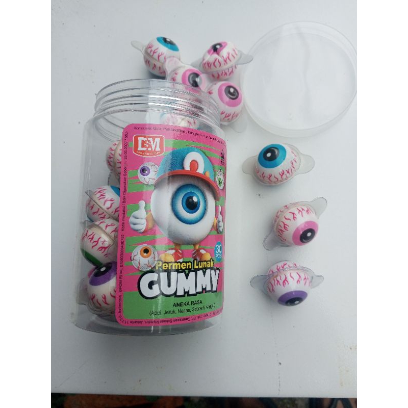 

permen lunak mata double eye gummy 1 toples isi 30 pasang