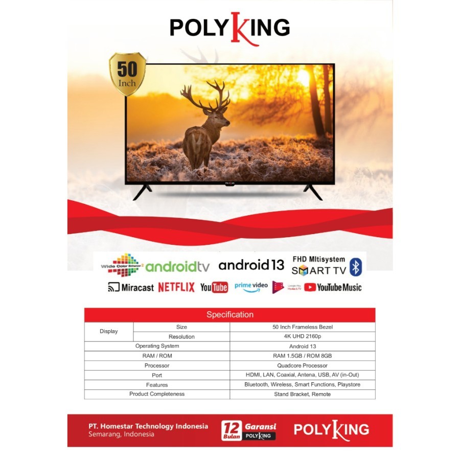 TV POLYKING SMART TV OS ANDROID 50 INCH HPTVD50S-A - NUANSA ELEKTRONIK DENPASAR