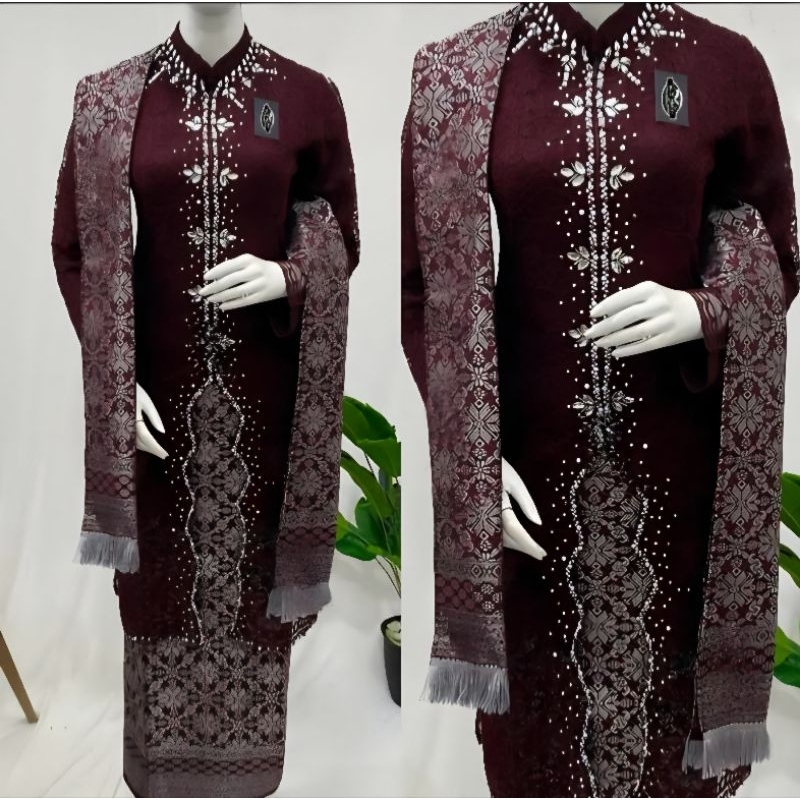 stelan kebaya zigzag free slendang bahan brukat premium/kebaya terbaru/kebaya premium/songket slenda