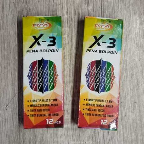 

Pena Esco X3 harga per lusin (1 kotak) / pena /bolpen m/pen murah kwalitas mantap