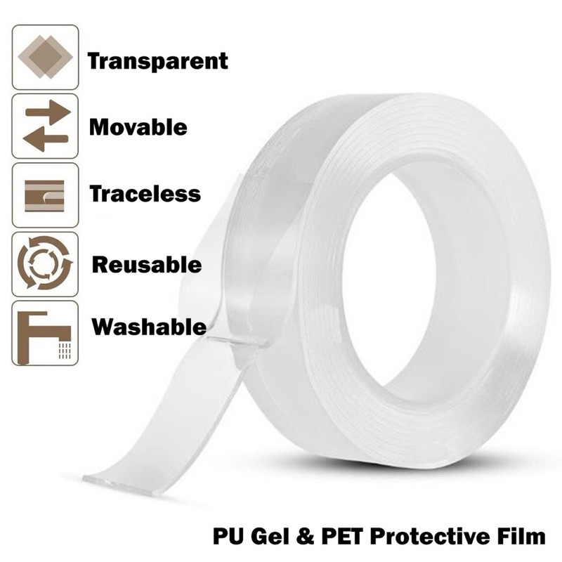 

Double Tape Nano Magic 1 / 3 / 5 Meter isolasi Bening Meter 3M Roll Dobel Solatip Selotip