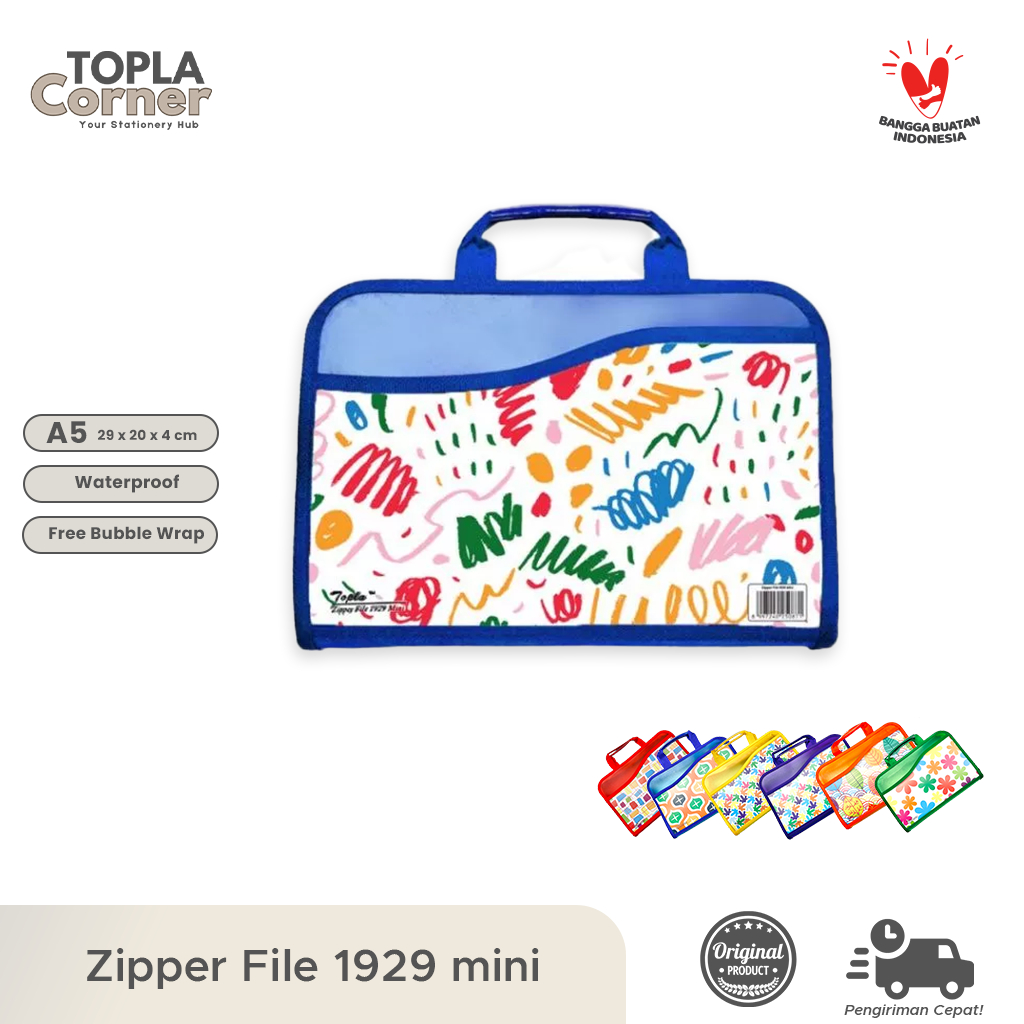 

Map Tas Dokumen Kertas & Buku Tulis Anak SD dan TK A5 Topla Zipper File 1929 mini