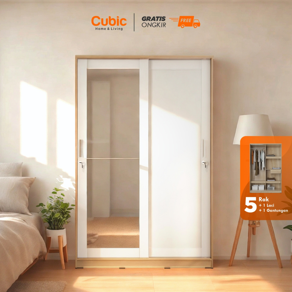 Cubic Lemari Pakaian Sliding Cermin Minimalis - LUNA SL 120