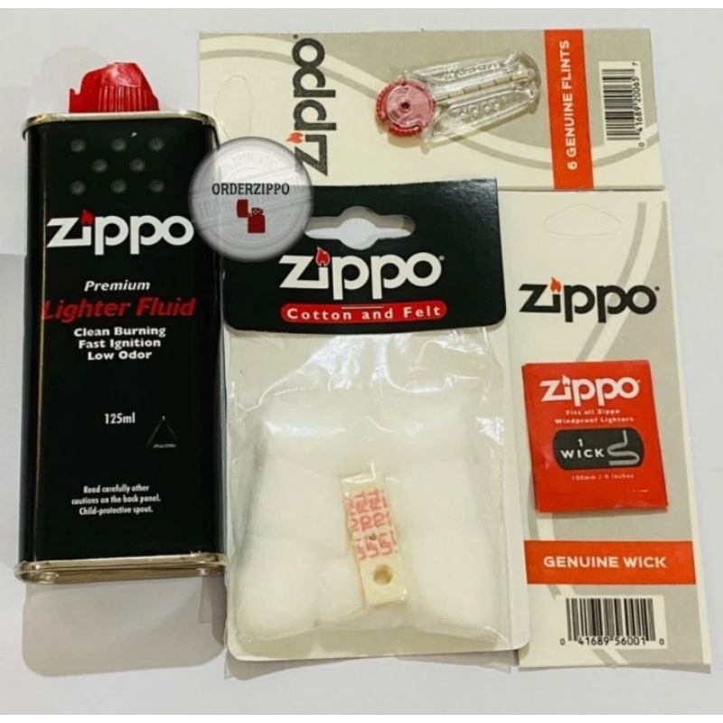 PAKET KOMPLIT- MINYAK ZIPPO + BATU ZIPPO + SUMBU ZIPPO +KAPAS ZIPPO MINYAK ZIPPO ISI ULANG KOREK