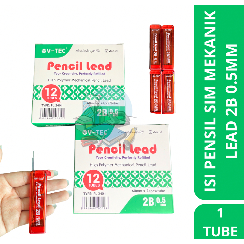 

[1 TUBE] Isi Pinsil Mekanik Merah Lead High Polymer Mechanical 2B 0.5mm Isi 24 Pcs Vtec