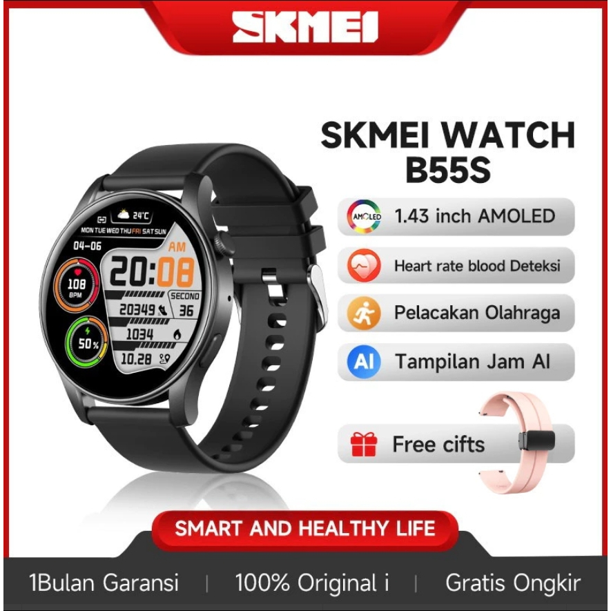 Mfy - skmei b55s Smartwatch Original Layar AMOLED Pria dan wanita olahraga Bluetooth Call Health