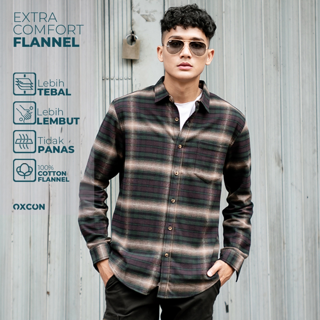 OXCON Kemeja Flannel Cotton Tangan Panjang Veterano Shadow Brown