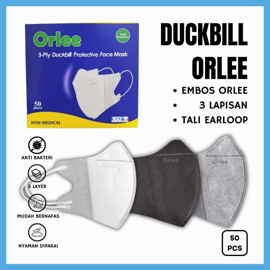 Masker Duckbill - Masker Orlee - Masker Duckbill 50 Pcs Tebal - Duckbill Masker 50 Pcs - Duckbill