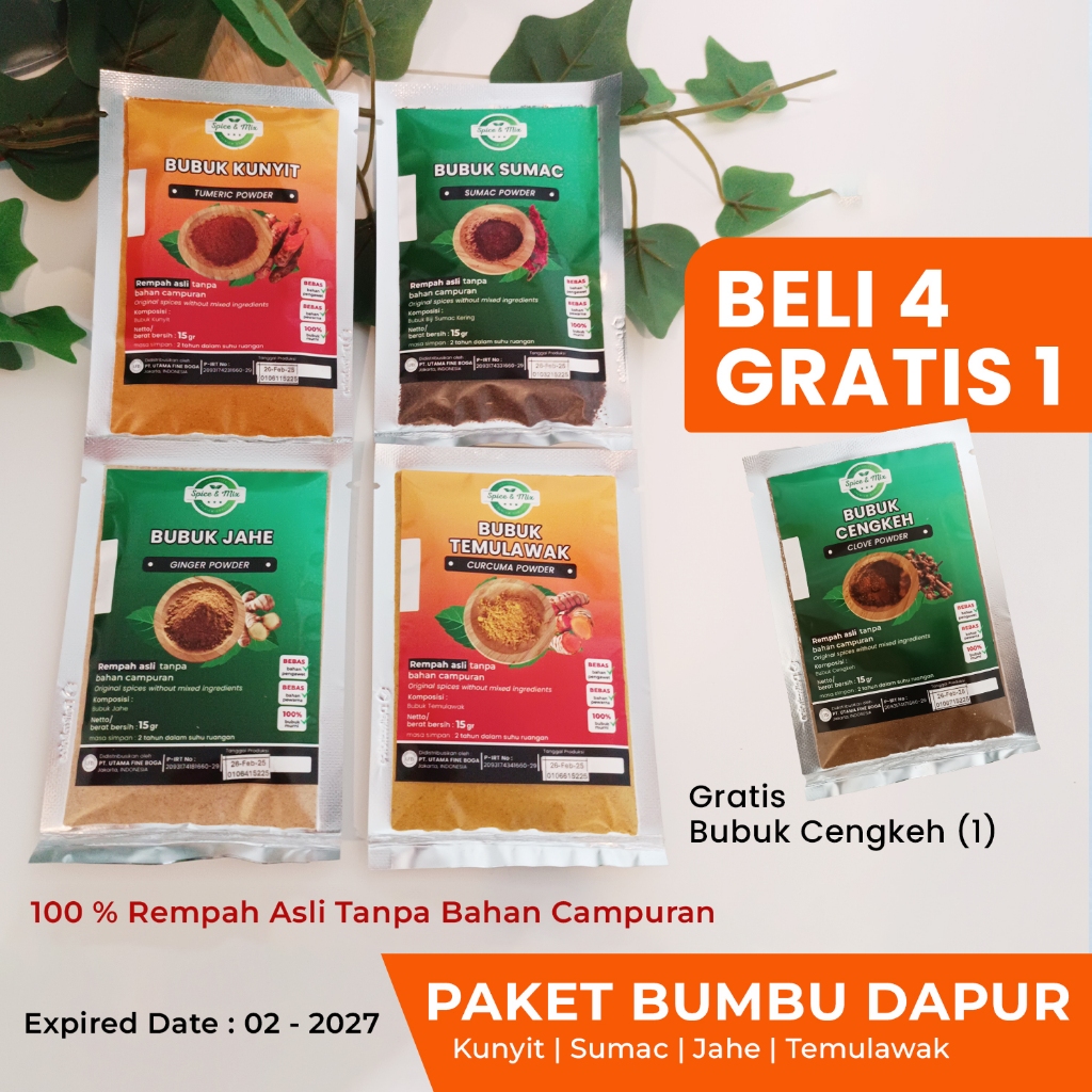 Beli 4 Gratis 1 Paket Bumbu Dapur Bubuk Kunyit Sumac Jahe Temulawak