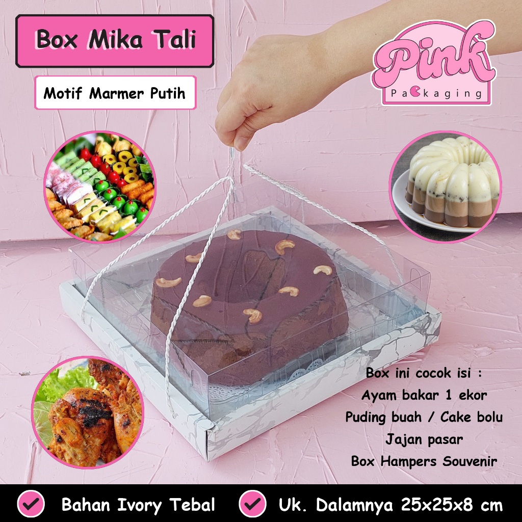 

Box Mika Tali Hampers Ivory Marmer 25x25x8 Dus Pie Cup Cake Tart Puding Hampers Natal Idul Fitri