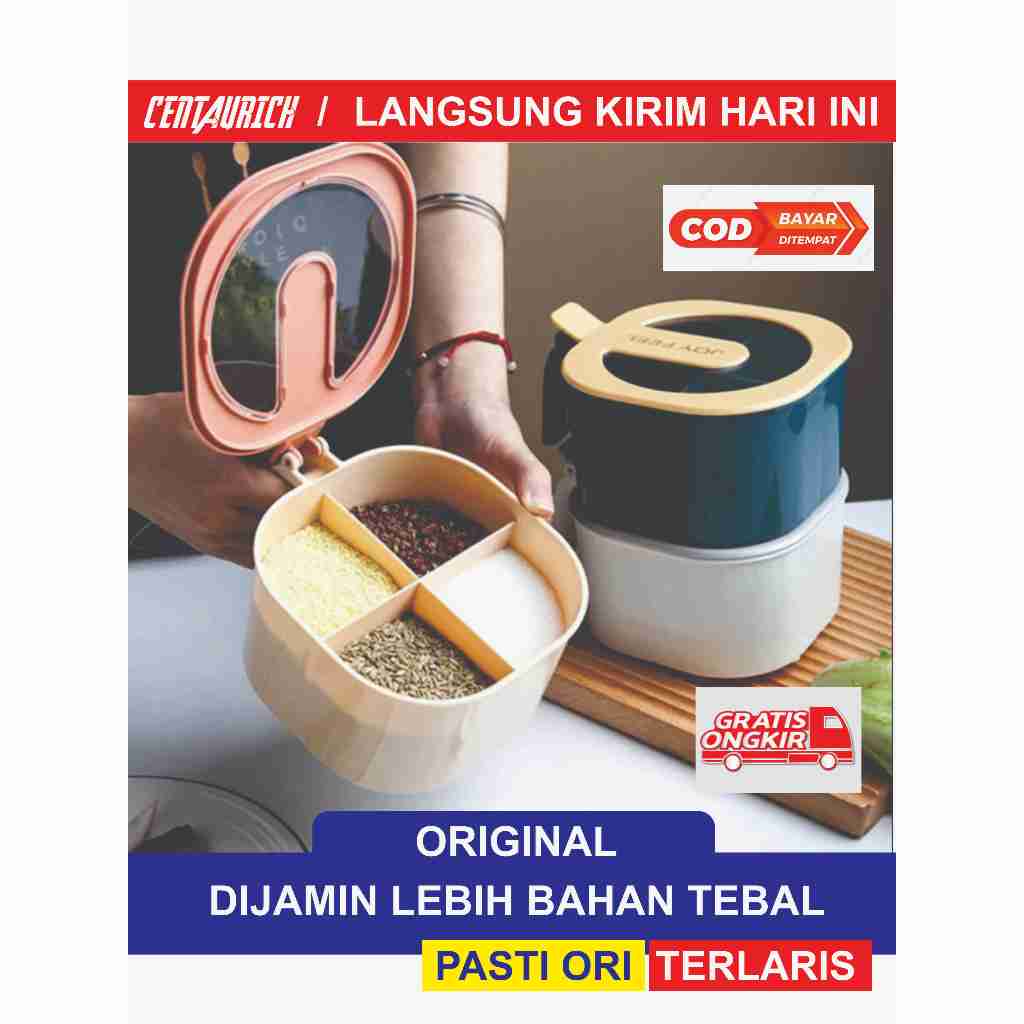 Tempat Wadah Bumbu Dapur / Toples 4 Sekat 4in 1 / Wadah Bumbu Dapur Set Serbaguna Box Snack