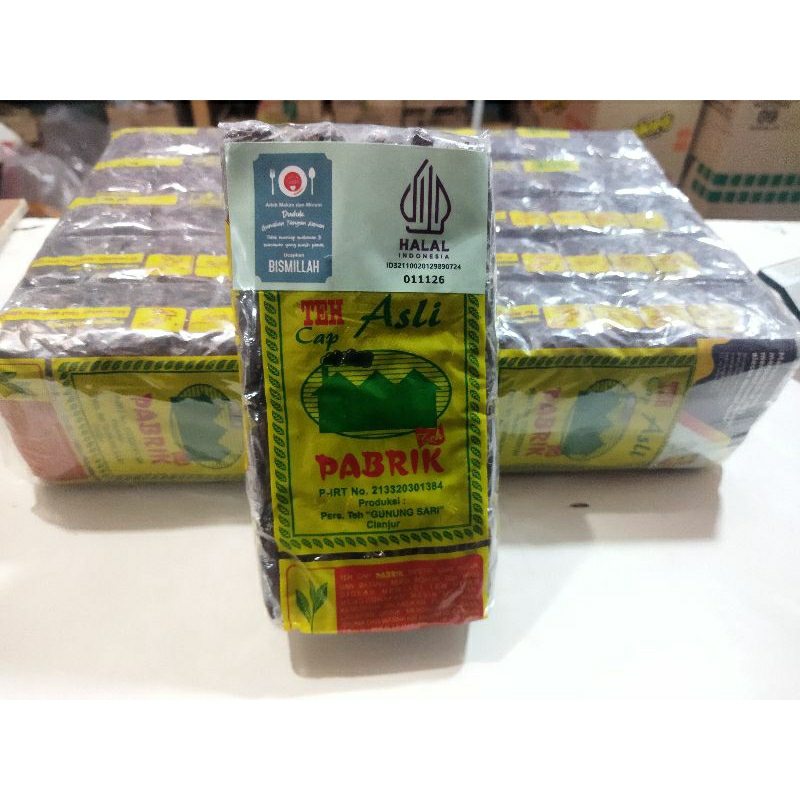 

teh tubruk cap pabrik per pack isi 20 kantong teh, netto 125gr