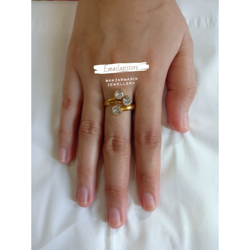 Cincin Mini Selisih Bunga 3 Mata Lapis Emas 999 Banjar