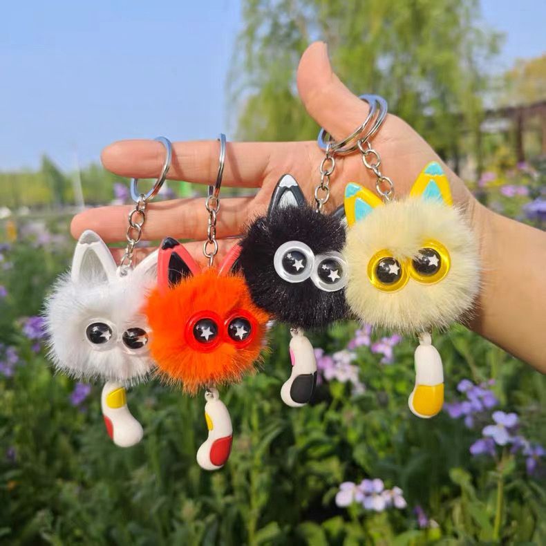 SweetSally - Gantungan Tas Pompom Kucing Bulu / Bag charm Lucu / Keychain Karakter Pompon Kucing Bul
