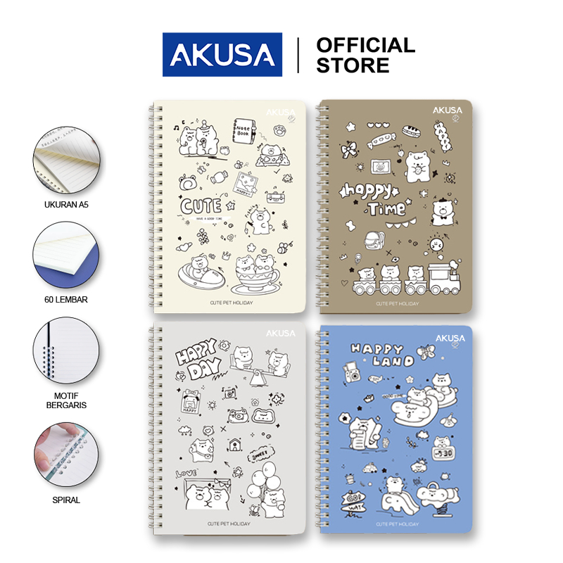 

AKUSA Spiral Book A5 Motif Buku Binder Note Sekolah Kantor Jurnal Diary Motif Lucu Dengan Ring Aesthetic SB001