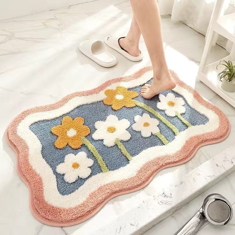 Keset Kaki Premium aesthetic doormat kamar anak dewasa alas lap kaki ruang tamu bulu motif bunga flo