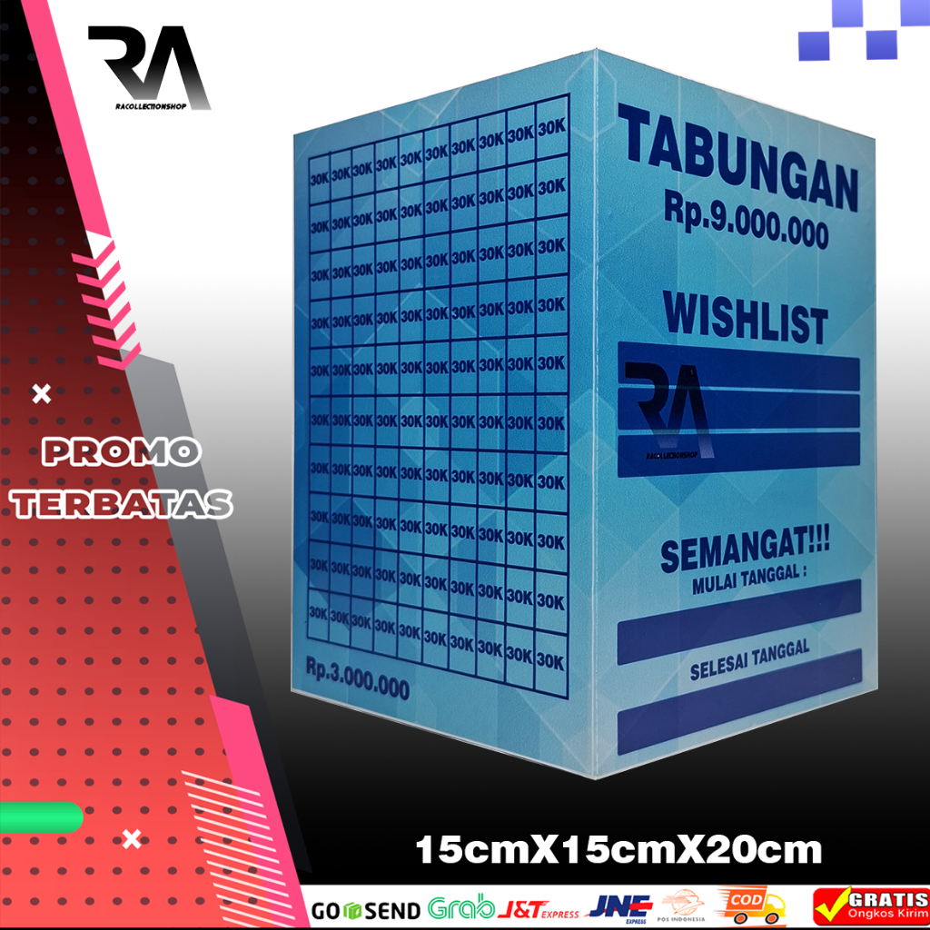 Celengan Target impian - Sepesialis celengan uang Kertas & koin mainan anak - ukuran 15x15x20