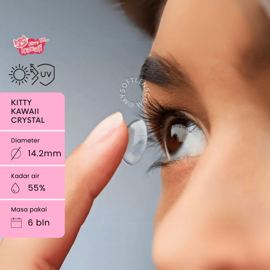 Softlens Kitty Kawaii Crystal Clear Minus Transparan Bening Minus 14.2mm Original MySoftlens