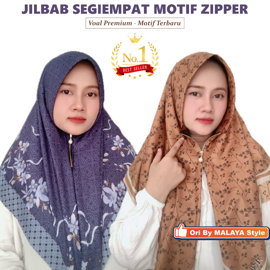 Jilbab Segiempat Motif Zipper Hijab Resleting Instan Voal Lasercut