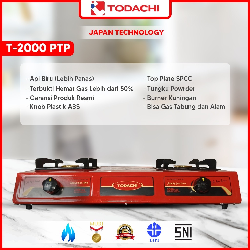 Todachi Kompor Gas 2 Tungku T 2000 PTP Warna Cantik Api biru  Gas LPG Gas AlaM