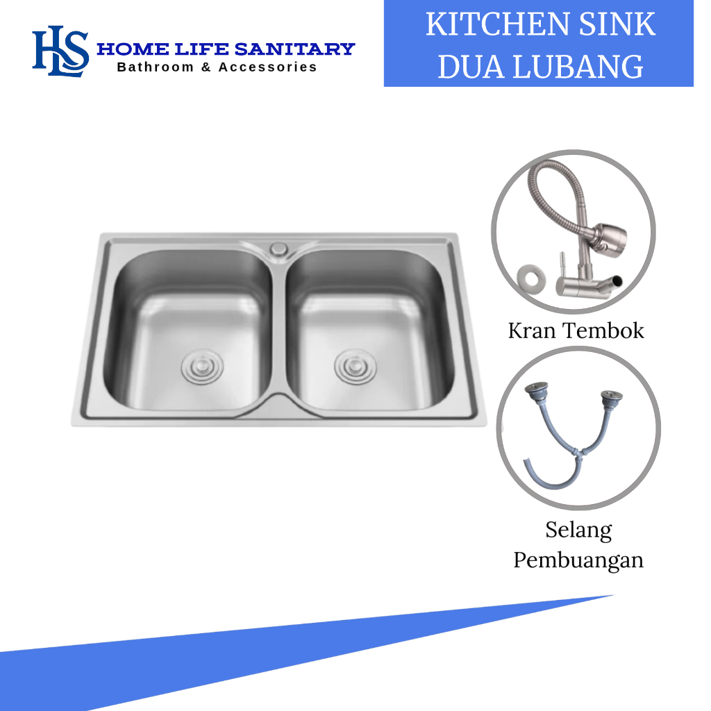 BAK CUCI PIRING 78×43/PAKET KRAN CUCI PIRING Stainless 2 Lubang