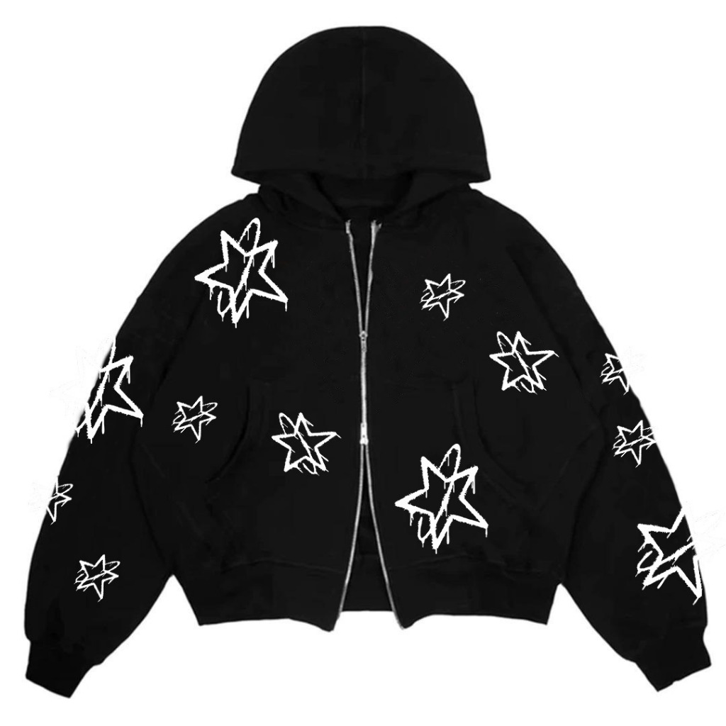 GLGS | HOODIE BOXY OVERSIZE DOUBLE ZIPPER STAR CIRCLE | FLEECE