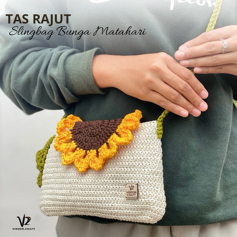 Slingbag Rajut Hp Bunga Matahari | Tas Rajut | Slingbag Hp | Tas Hp | Rajut Handmade | Tas HP Rajut 
