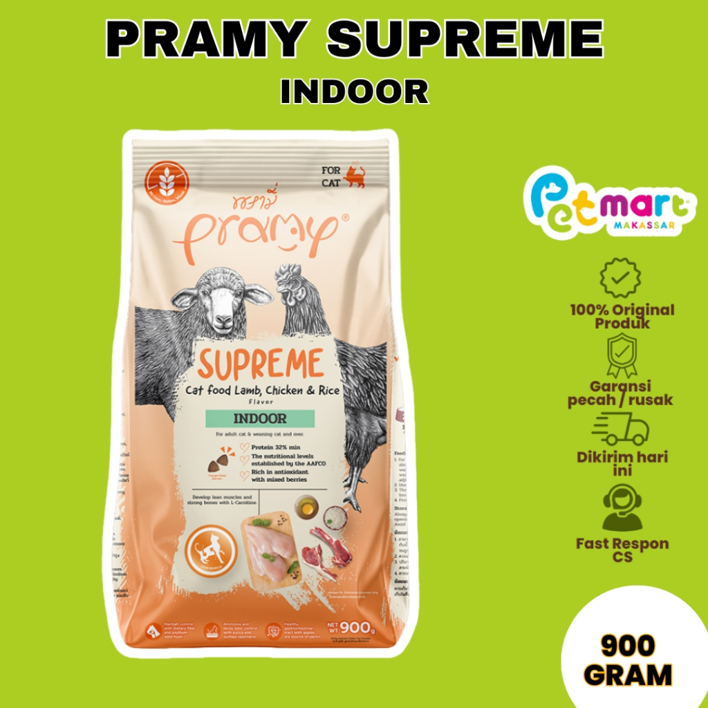 Makanan Kucing Pramy Supreme Indoor Cat Dry Food 900 gr