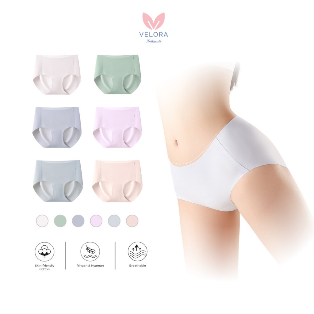Velora - Celana Dalam Wanita Murah Anti Jiplak | Seamless Katun Ice Silk Sutera Lembut | Fit to M-XL