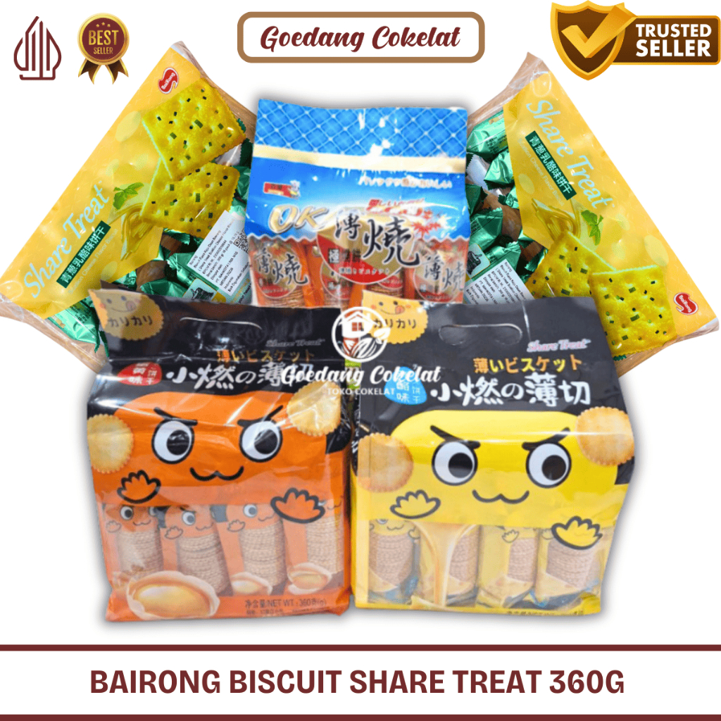 

Bairong Biscuit Share Treat Egg Yolk Scallion Cheese Chocolate Flavor Biscuit / Biskuit Impor / Cemilan 360g