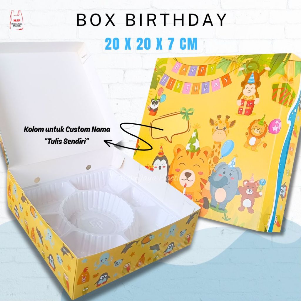Box Kotak Dos Nasi Kue Snack happy Birthday 20 x 20 x 7 cm Dus Kotak Nasi Kids Ulang Tahun 20x20x7