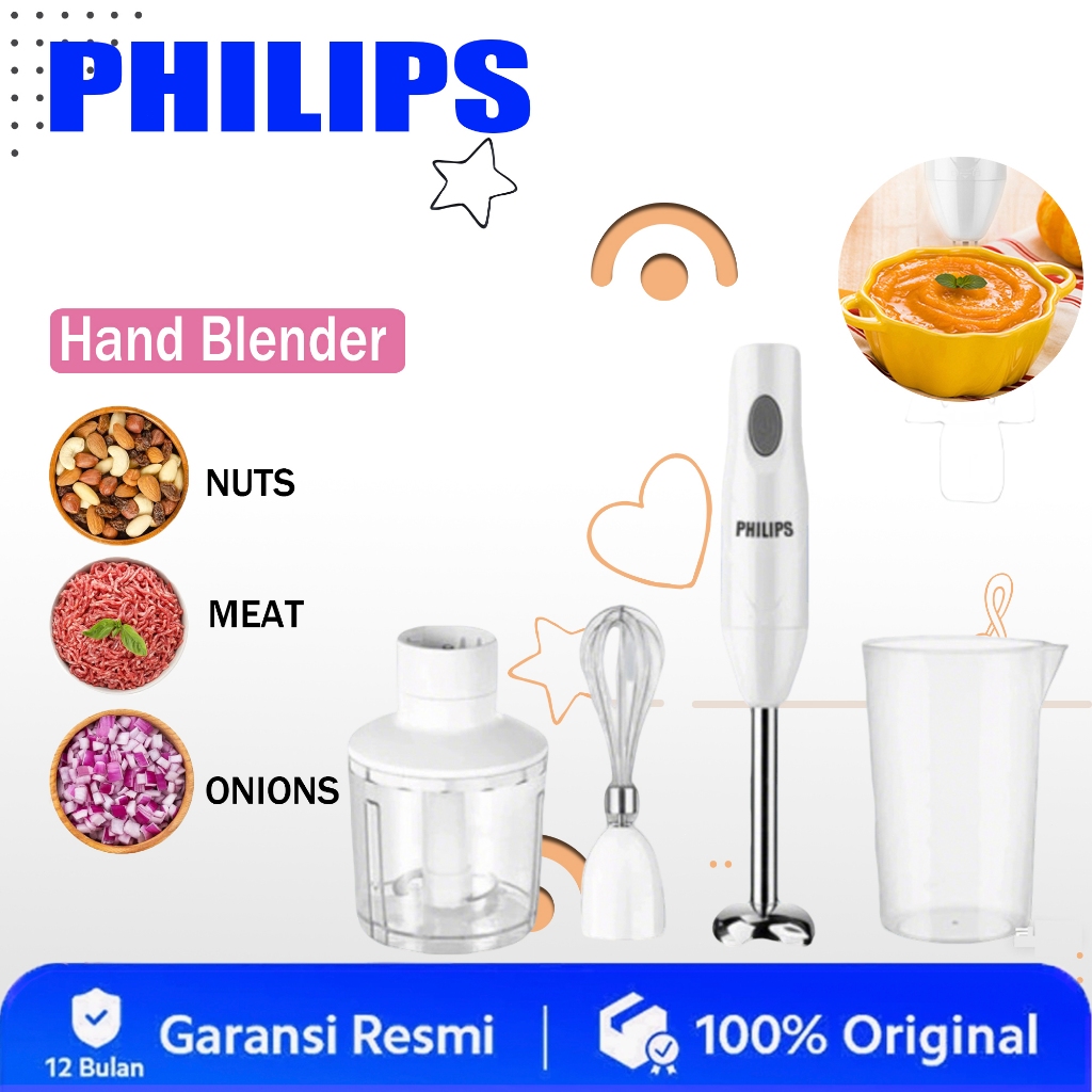 PHILIPS Hand Blender Portable 4 In 1Tangan Juicer Multifungsi Blender Bowl Pengocok Adonan Kue