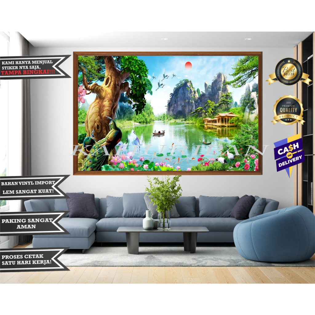 stiker pemandangan alam, wallpaper dinding 3d, wallpaper dinding ruang tamu.