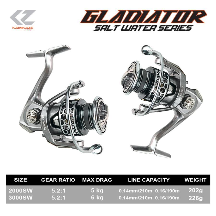 KAMIKAZE Spinning Fishing Reel GLADIATOR 2000SW - 3000SW Alluminium