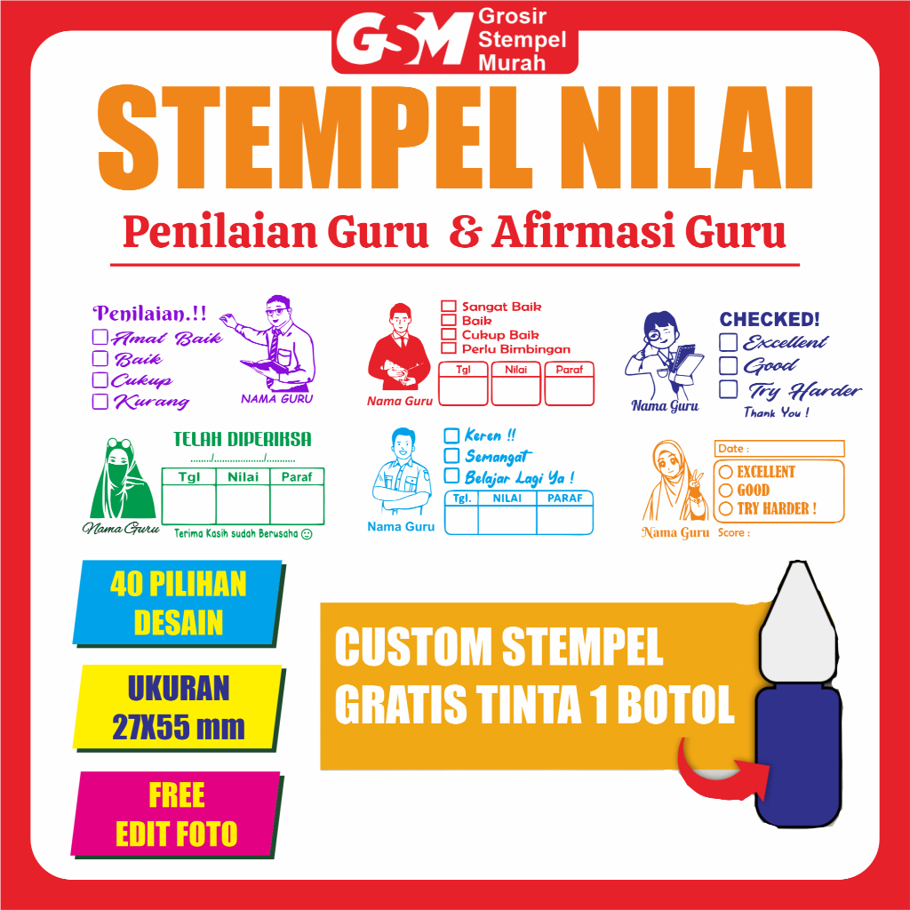 

STEMPEL NILAI GURU REWARD MURAH / CETAK STEMPEL CHECKED PENILAIAN GURU TK SD PAUD ANAK