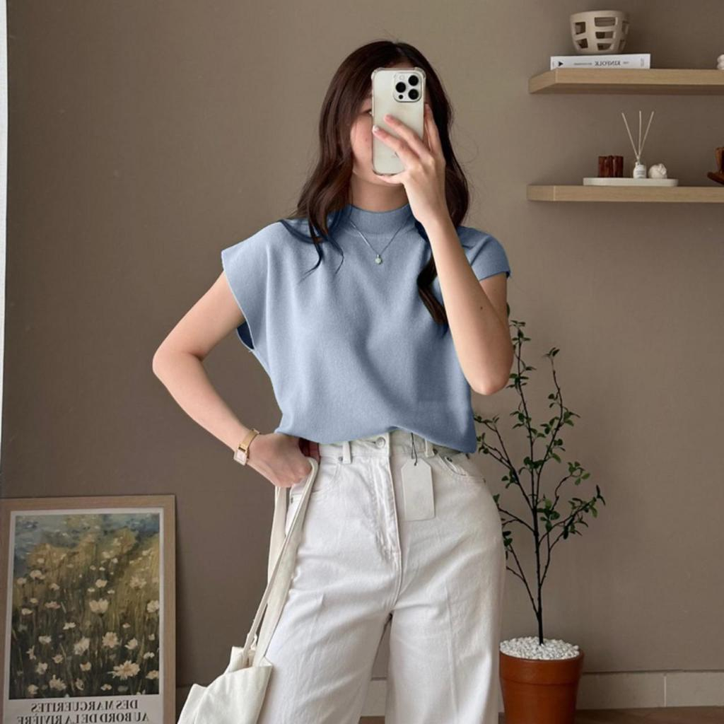 CROP TOP TURTLENECK BLACKPINK - BAJU WANITA KNIT RIB TANPA LENGAN - INNER HIJAB TERBARU BY CORDELIA