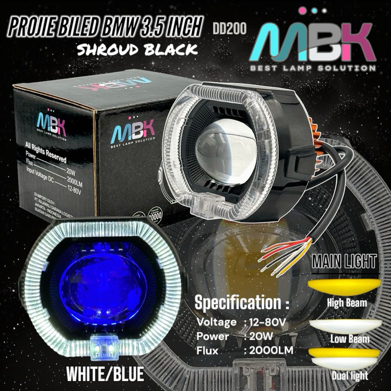 Lampu Depan Motor Headlamp Projie BILED BMW 3.5 Inch Shroud Black Universal