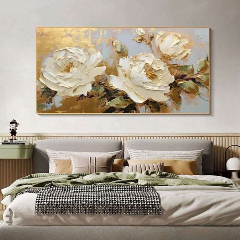 hiasan dinding lukisan bunga gold aesthetic modern