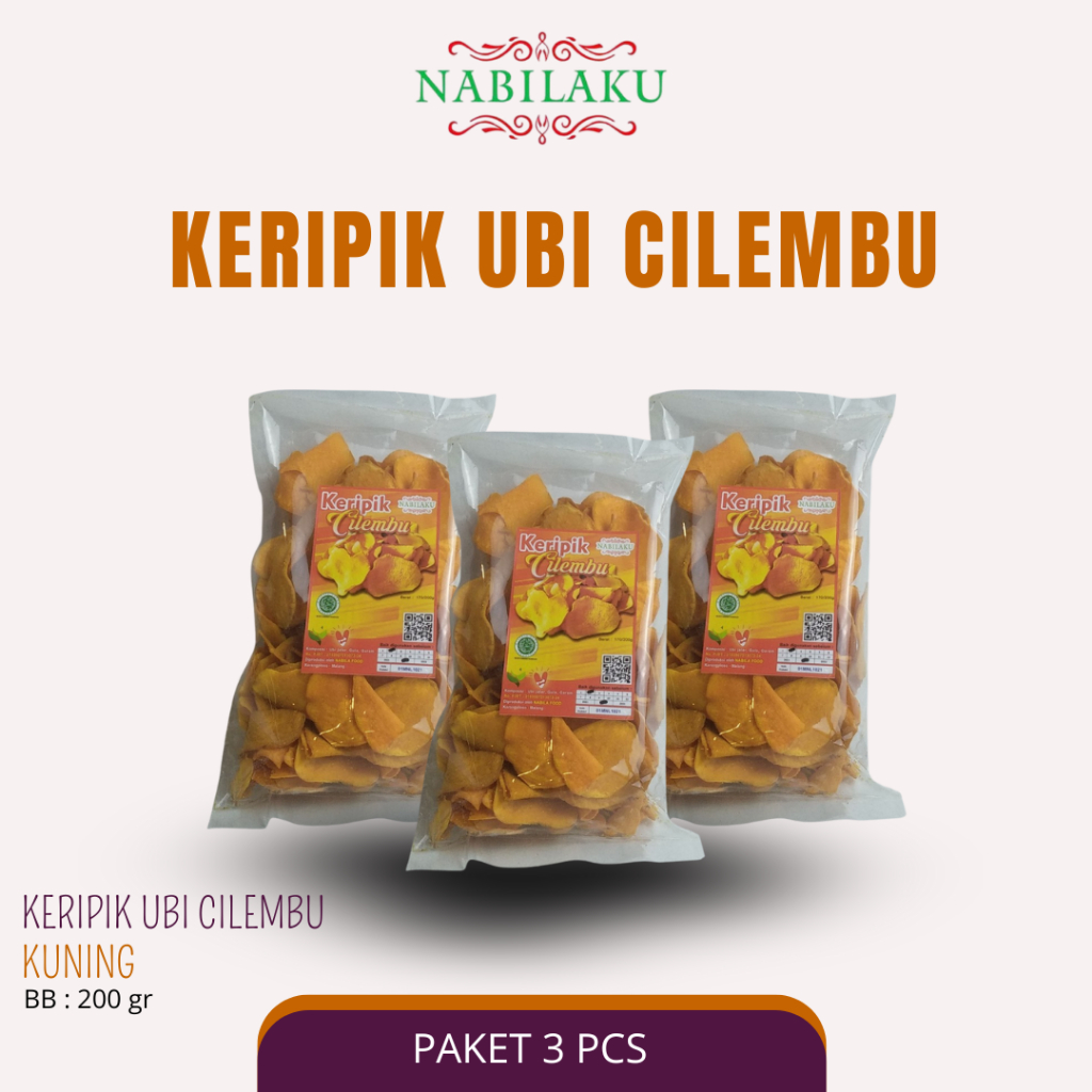 

NABILAKU - Snack Cemilan Keripik Kripik Ubi Jalar Telo Kuning Cilembu - 3 Pcs