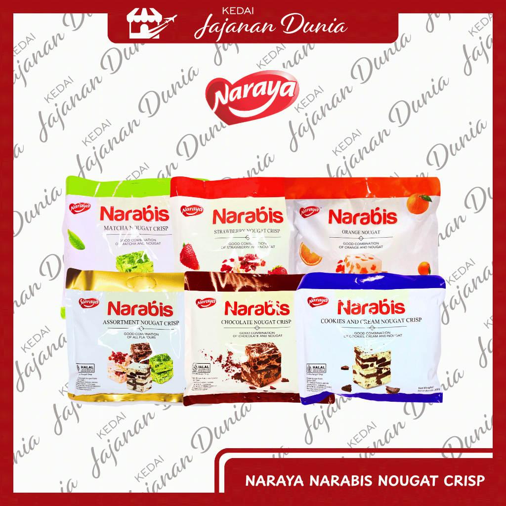 

Naraya Narabis Nougat Crips Strawberry Chocolate Cookies Cream Matcha Orange Assortment 200gr