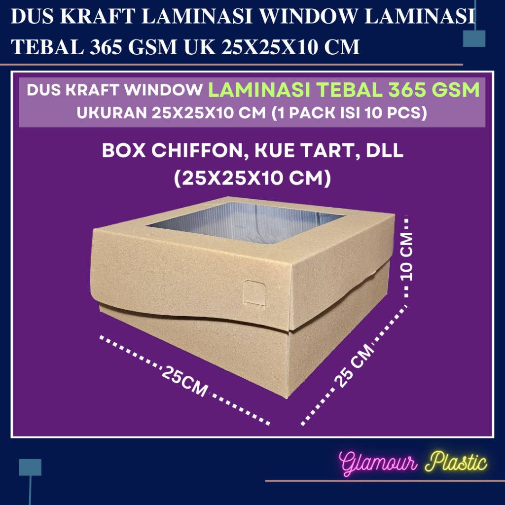 

BOX KRAFT Kue Tart, Chiffon WINDOW LAMINASI Ukuran 25X25X10 CM Tebal 365 GSM/DUS KUE TART/DUS CHIFFON/DUS HAMPERS