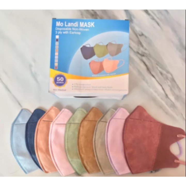 Masker Duckbill 3ply Mix Soft Warna Nude Pastel Garis Warna Warni Tali Senada 1 Box Isi 50pcs