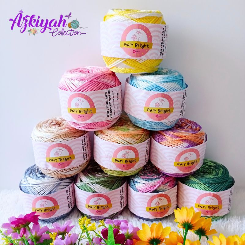 Benang Rajut POLI BRIGHT MULTICOLOUR/Polyester Sembur /Poli Kilap Gradasi 100g