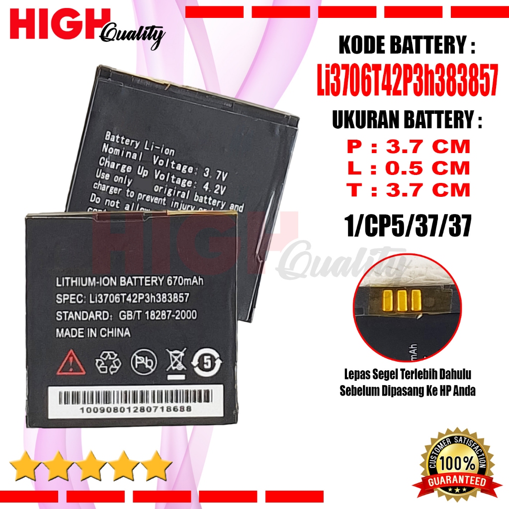 HQ Baterai ZTE Li3706T42P3h383857 For HP Jadul Zte A34 A37 A39 C300 C321 C332 C339 C350 D180 D190