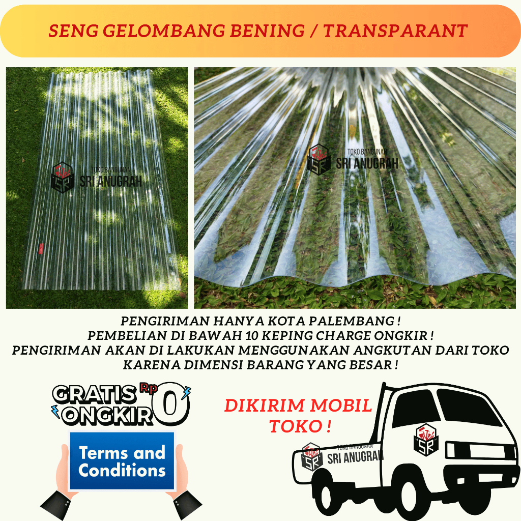 Seng Atap Gelombang Bening Transparant 0.8mm / 0.6mm