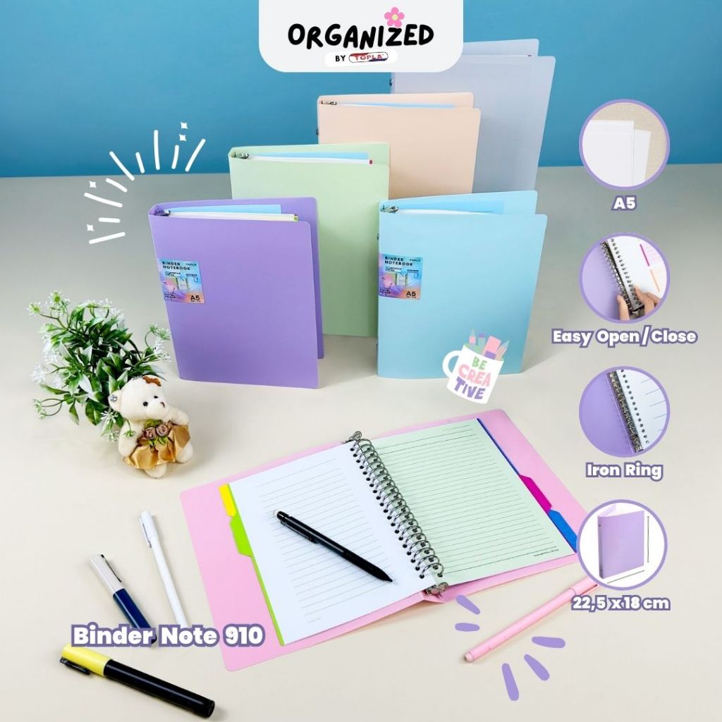 

Topla binder note 910 notebook buku catatan journa isi ulang warna pastel ukuran A5 ring 20 besi