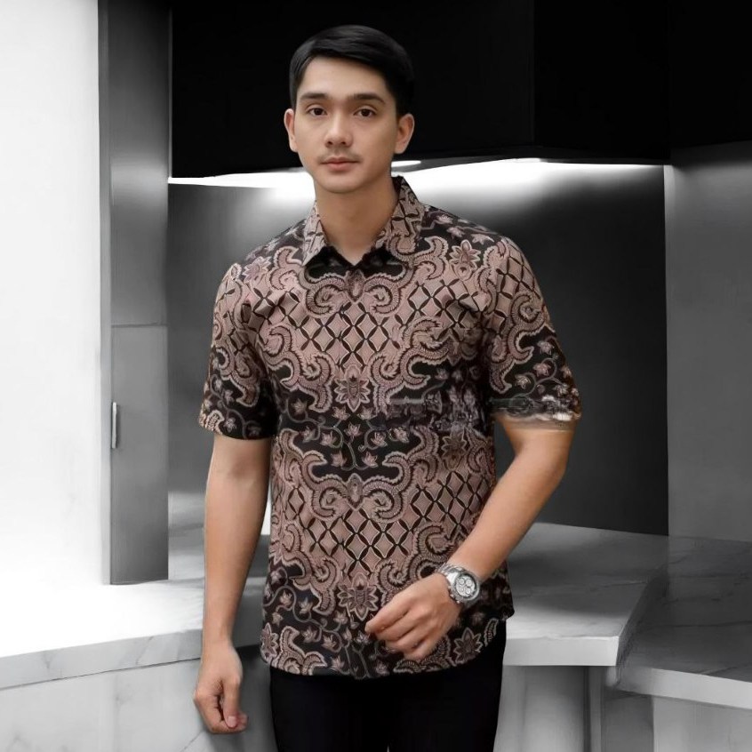 Batik Pria Lengan Pendek Premium  HRB026  Kode 002 size M L XL XXL Reguler
