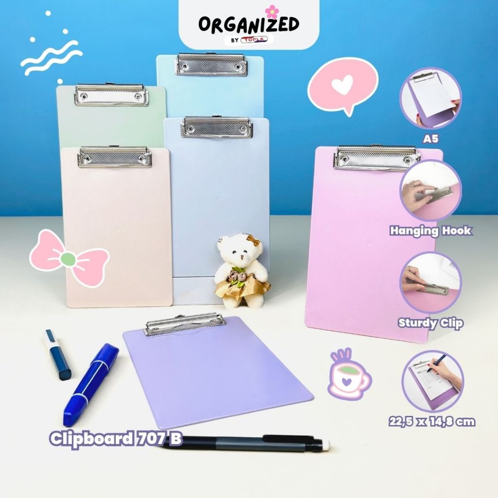 

Topla clipboard papan dada alas menulis mini ukuran A5 warna pastel dan transparan untuk cafe